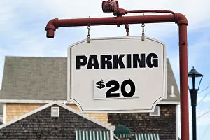 Deserted Parking Lot Stampe: Replaceable parking fee sign, $20