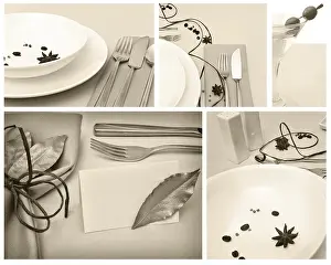 Empty Restaurant Interior Stampe: Restaurant set: creative table serving with spice