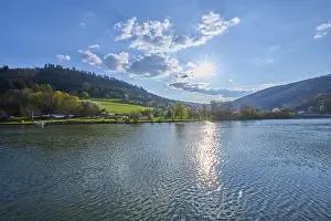 Southern Germany Waterfront Stampe: River, Neckar, clouds, sun, spring