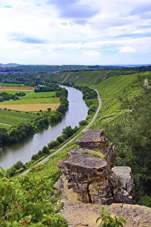 European Waterfront Scenery Stampe: Rocks overlooking river and surrounding fields