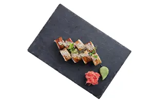Fresh Fish Dish Stampe: Rolls with eel isolated on white background