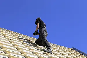 Roofer At Work Stampe: Roofer or carpenter at work