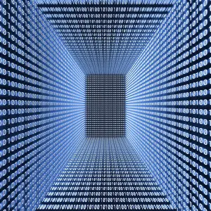 Symbolic Picture Representation Stampe: Empty room with binary code on the walls