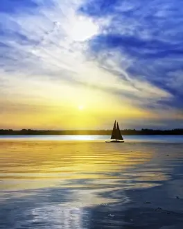 Evening Water Sports Stampe: Sailing against the sunset