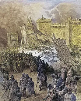 First Crusade Stampe: Second attack on Jerusalem, repulsed by the Crusaders during the First Crusade