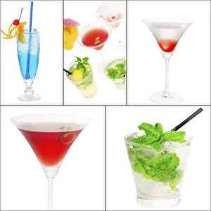 Citrus Fruit Cocktails Stampe: Selection of cocktails drinks collage composition nested on a square frame