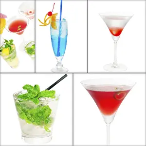 Citrus Fruit Cocktails Stampe: Selection of cocktails drinks collage composition nested on a square frame