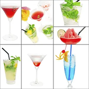Tecniche Di Collage Stampe: Selezione di cocktail in composizione collage nidificata all'interno di un quadrato.