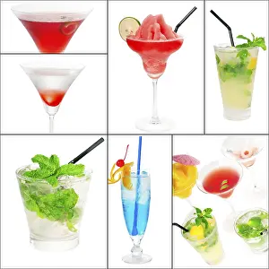 Citrus Fruit Cocktails Stampe: Selection of cocktails drinks collage composition nested on a square frame