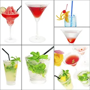 Citrus Fruit Cocktails Stampe: Selection of cocktails drinks collage composition nested on a square frame