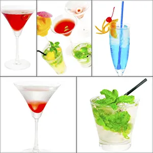 Bar And Tavern Images Stampe: Selection of cocktails drinks collage composition nested on a square frame