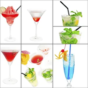 Citrus Fruit Cocktails Stampe: Selection of cocktails drinks collage composition nested on a square frame