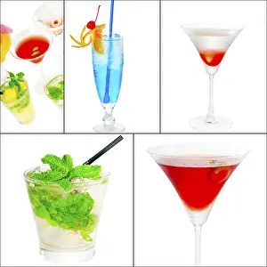Cocktail Collage Stampe: Selection of cocktails drinks collage composition nested on a square frame