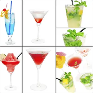 Citrus Fruit Cocktails Stampe: Selection of cocktails drinks collage composition nested on a square frame