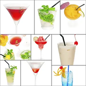 Citrus Fruit Cocktails Stampe: Selection of cocktails drinks collage composition nested on a square frame