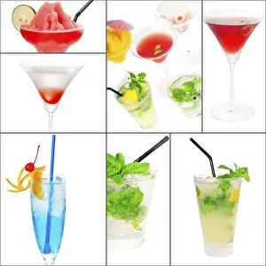 Citrus Fruit Cocktails Stampe: Selection of cocktails drinks collage composition nested on a square frame