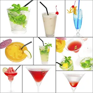 Citrus Fruit Cocktails Stampe: Selection of cocktails drinks collage composition nested on a square frame