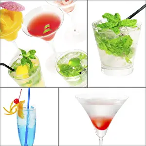 Citrus Fruit Cocktails Stampe: Selection of cocktails drinks collage composition nested on a square frame