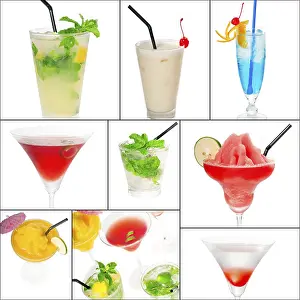 Food Photography Composition Stampe: Selection of cocktails drinks collage composition nested on a square frame