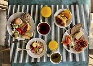 Bread And Cheese Platter Stampe: Set table with breakfast for two