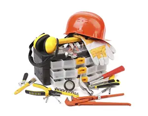 Industrial Equipment Stampe: Set of tools and instruments with toolbox