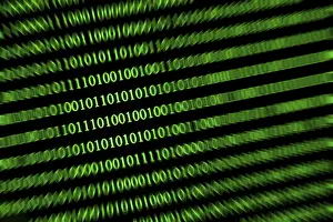 Black Background Art Stampe: Slanted green binary code on a black background