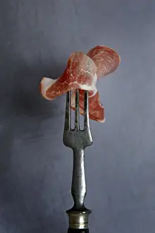 Coppa Ham Stampe: A slice of coppa on fork, Germany