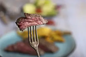 Meat Cuisine Photography Stampe: Slice of steak on a fork