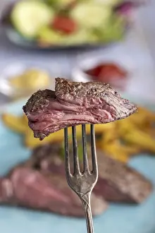 Meat Dish Photography Stampe: Slice of steak on a fork