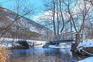 Austria Winter Landscape Stampe: Small bridge over stream, Winter