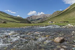 Uninhabited Village Landscape Stampe: Small Settlement along a mountain river
