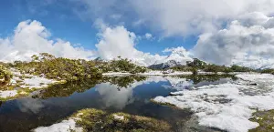 Mountainous Coastal Region Stampe: Snow on summit of Key Summit, Reflection of Mt