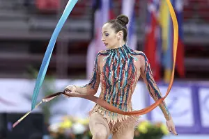 Rhythmic Gymnastics World Cup Stampe: Sofia, Bulgaria - 6 May, 2017: Fanny Cecilie Lunde from Norway performs during Rhythmic Gymnastics World Cup Sofia 2017