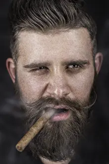 Bearded Man Stampe: A solid man with a beard and mustache