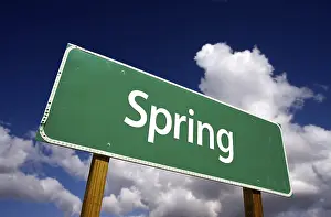 Dramatic Clouds Sky Stampe: Spring road sign with dramatic clouds and sky