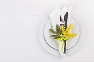 Holiday Meal Ideas Stampe: Spring table setting with mimosa