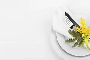 Empty Table Setting Ideas Stampe: Spring table setting with mimosa easter holidays dinner