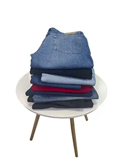 Casual Clothing Style Stampe: A stack of blue, black, light blue