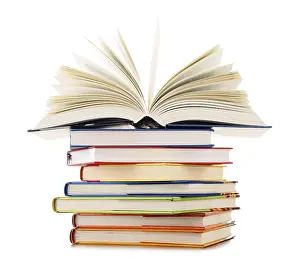 Educational Institution Photo Stampe: Stack of books isolated on white background