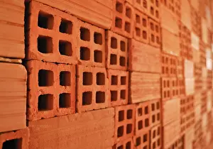 Close Up Brick Detail Stampe: Stack of burnt clay bricks, Vinh Long