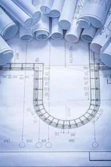 Construction Drawings Stampe: Stack of construction drawings maintenance concept