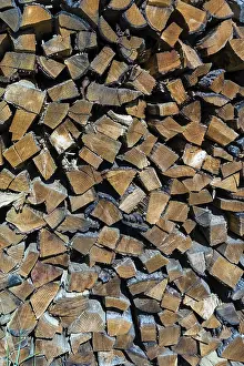 Deserted Wood Stack Stampe: Stack of firewood, background Austria