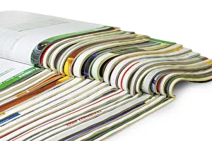 Bright White Background Cutout Stampe: Stack of magazines isolated on white background