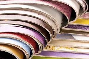 Deserted Library Stampe: Stack of open magazines