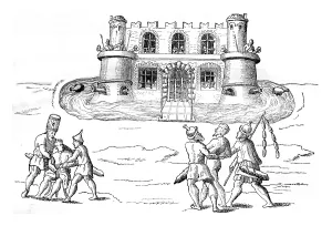 Vintage Engraved Artwork Stampe: State Prison or we lock everyone working