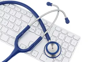 Austria Healthcare System Stampe: Stethoscope and keyboard of a computer