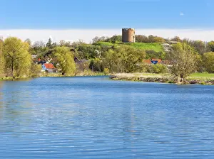 East Germany Tourist Attraction Stampe: Stolpe Castle over the Oder, landscape in the Oder Valley