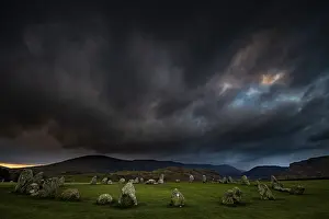 Dramatic Cloudy Skies Europe Stampe: Stone circle with dramatic dark cloud sky