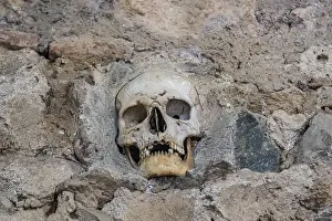 Serbia Stampe: Struttura in pietra con teschi umani incassati.