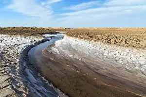 Uninhabited Desert Scenery Stampe: Stream flowing through the Dasht-e Lut